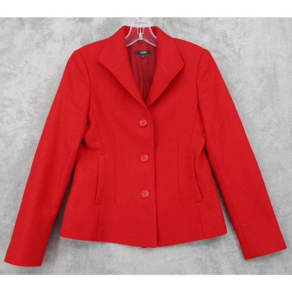 Zanella Blazer Womens 2 Wool Blend Jacket Office Button Fitted Career Italy Red